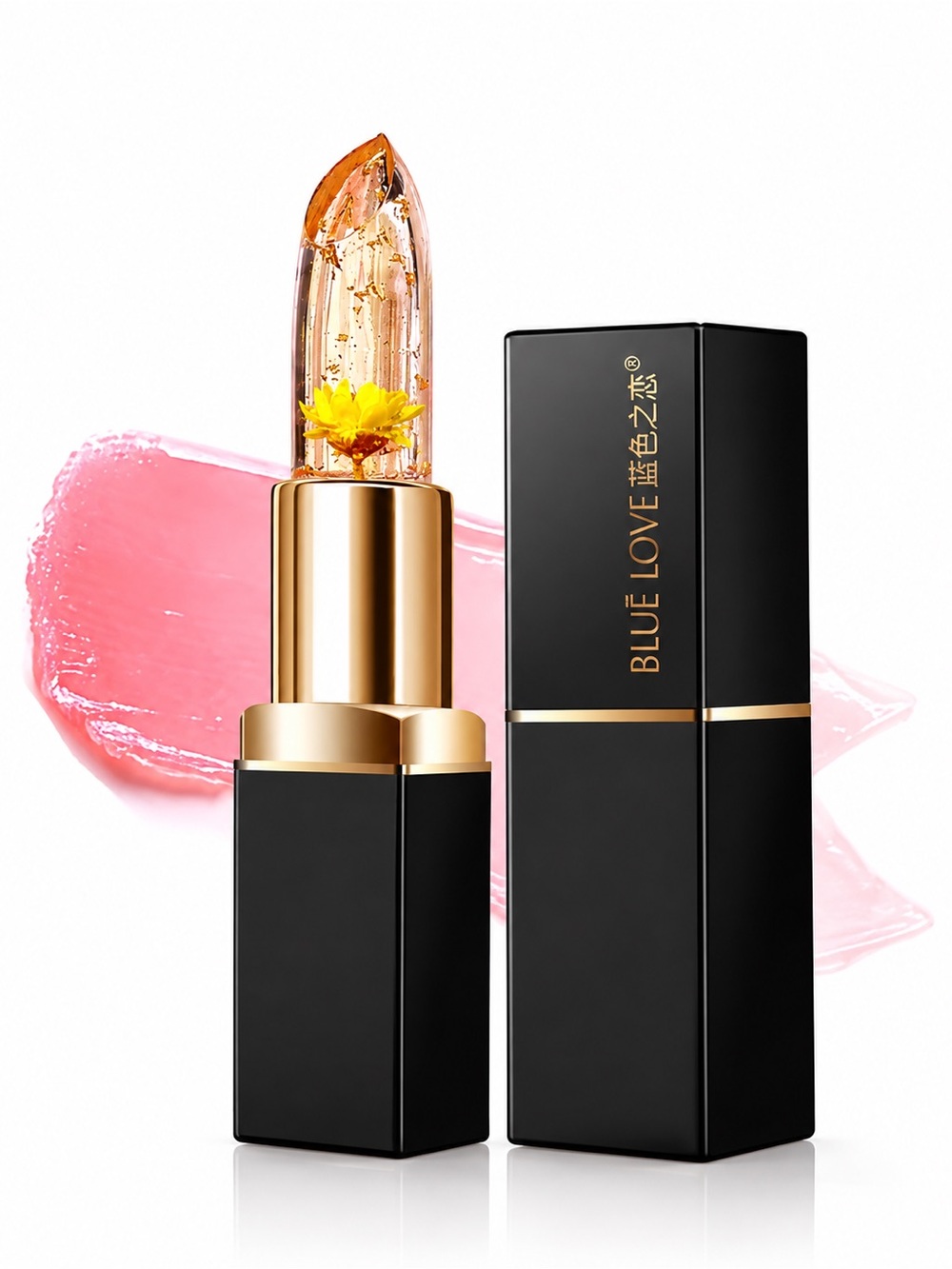BLUE LOVE Color-Changing Flower Jelly Lipstick (Golden) • NEW IN SEALED BOX